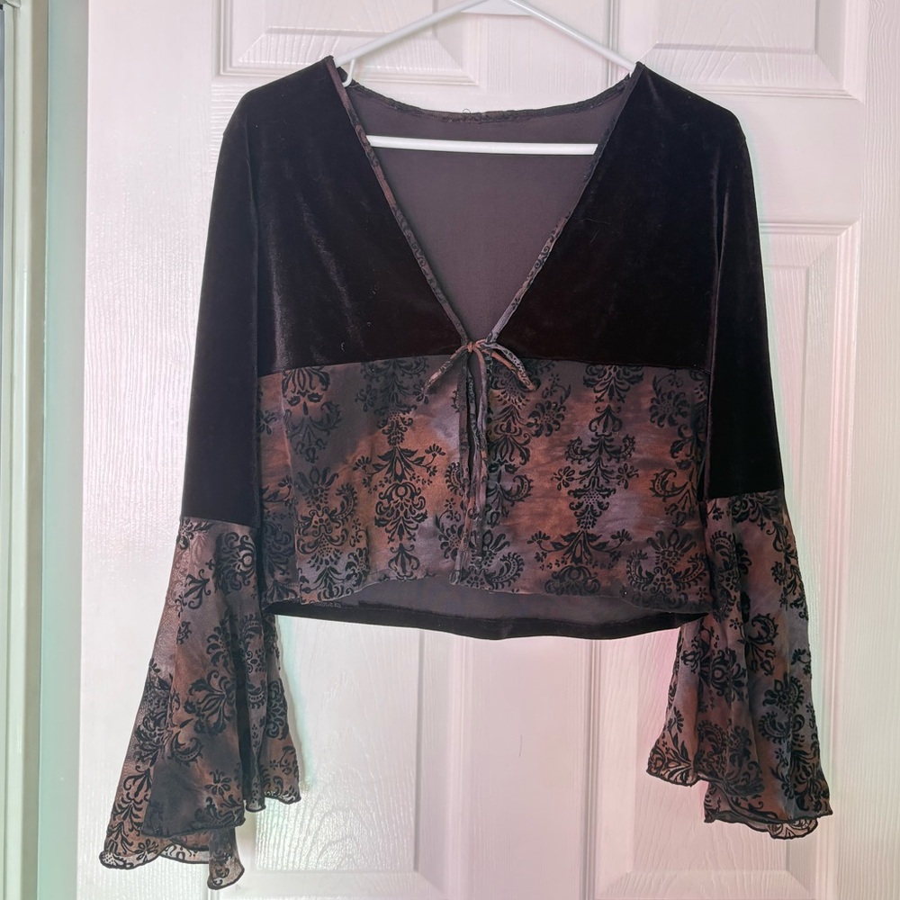 whimsigoth flare sleeve tie up top
